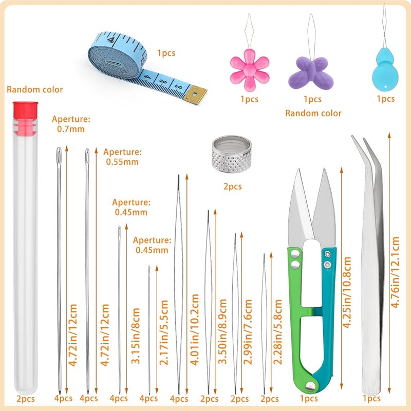 UOOU 40 Pcs Beading Needles for Jewelry Making Include Long Straight Beading Needle,Big Eye Beading Needle,Needles for Seed Beads Set with Yarn Scissors - Image 2